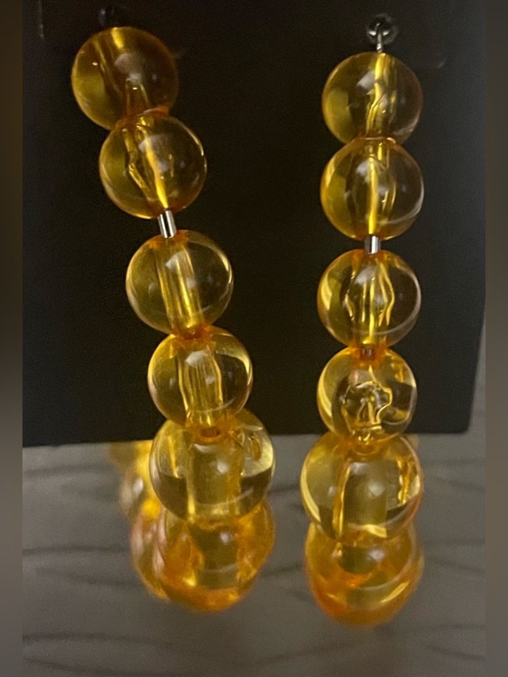 Amber-Color Bead Hoop Earrings NEW